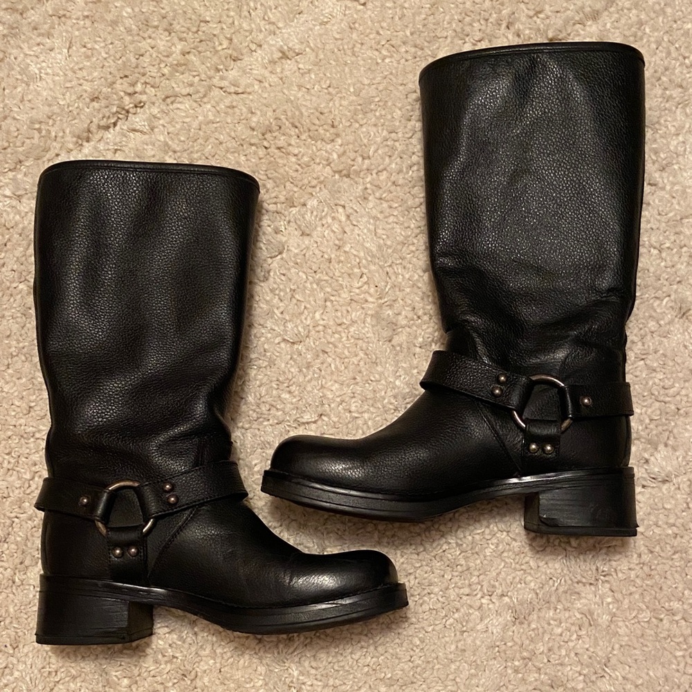 steve madden black leather harness biker boots